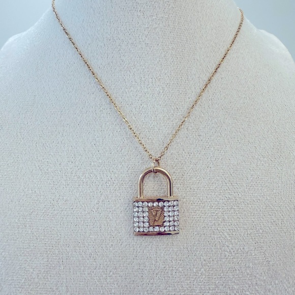 Upcycled Gold Lock Necklace with Crystals Pendant - Picture 1 of 5